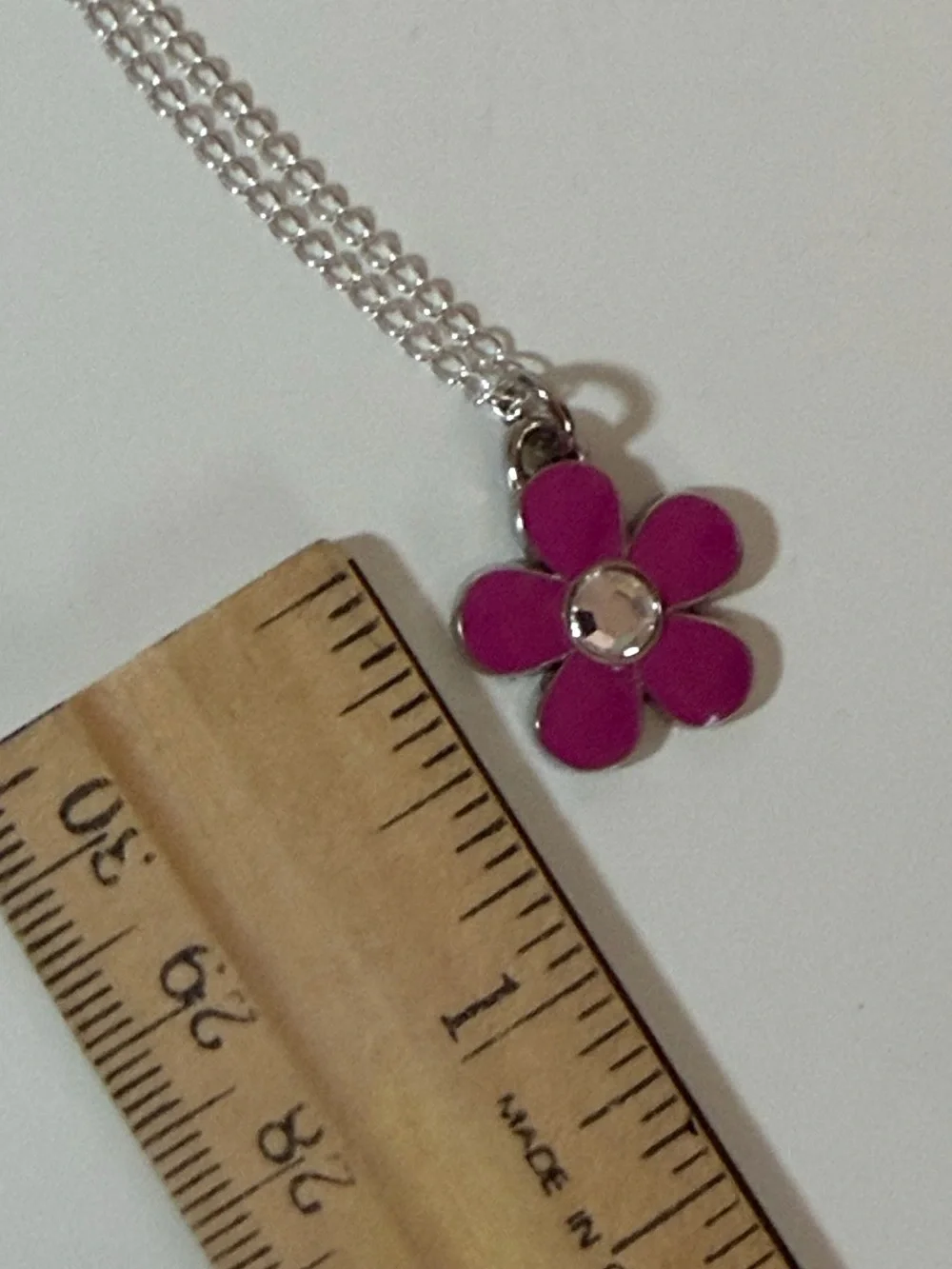 Coach Pink Enamel Crystal Flower Mini Pendant .925 Sterling Necklace NWOT
